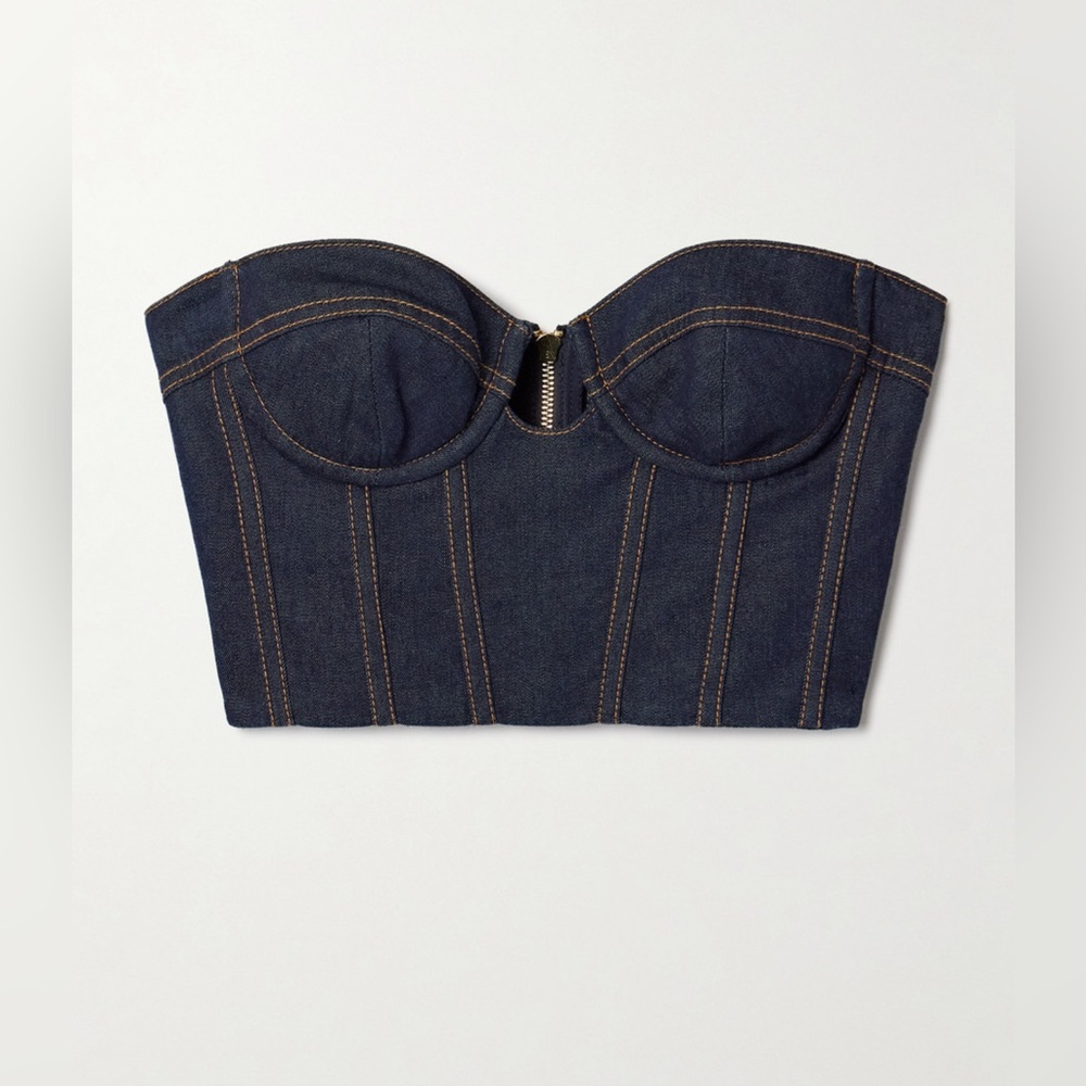 Zimmermann Crush Cropped Denim Bustier Top - Size AU 1/US 4/6